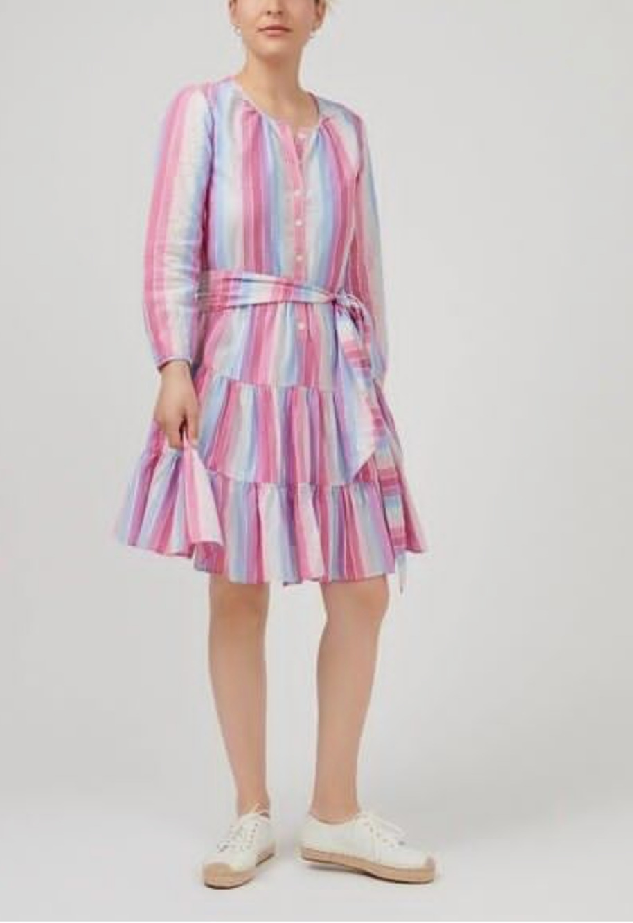 J. Crew Pastel Pink Metallic Thread Cotton Belted Button-Up Dress Size Medium